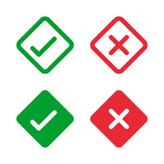 green check and red cross symbols, rhombus vector signs