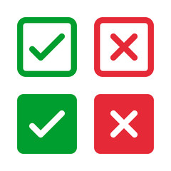 green check and red cross symbols, squared vector signs