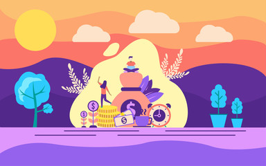 Modern flat design concept of financial on outdoor illustration. Modern illustration conceptual for banner, flyer, promotion, marketing material, online advertising, business presentation