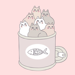 Cartoon cute cats and food can vector.
