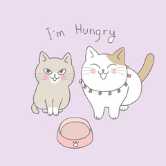 Cartoon cute cats hungry vector.
