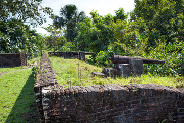 Fortress. Brick walls of Fort Zeelandia, Guyana. Fort Zealand is located on the island of the...
