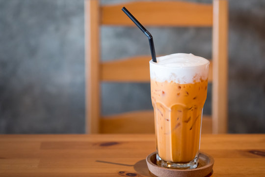 Thai Milk Tea In Glass On The Table.