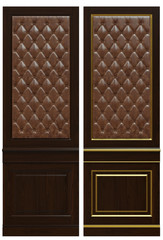 Classic wooden panel and veneer and patina gold, 3d rendering.