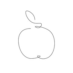 Apple fruit one line drawing vector illustration