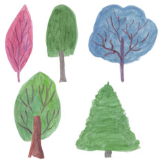 Fototapeta premium Tree silhouette watercolor set