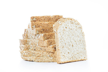 slice of bread wheat isolated on white background, selective focus (detailed close-up shot) 