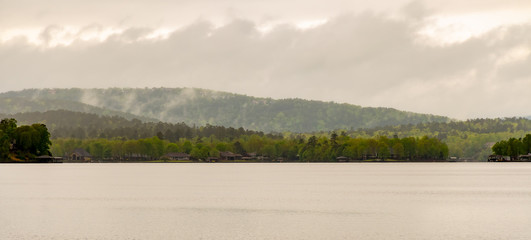 View of the Ozark mountains  on a misty morning in Arkansas