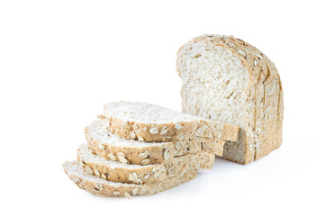 slice of bread wheat isolated on white background, selective focus (detailed close-up shot) 