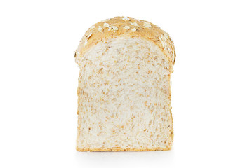 slice of bread wheat isolated on white background, selective focus (detailed close-up shot) 