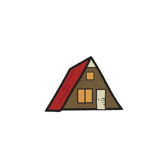 Wooden house icon isolated on white background. Stock camping symbol