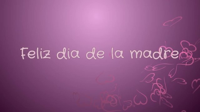 Animation Feliz dia de la madre, Happy Mother's day in spanish language, greeting card, pink hearts, lilac background