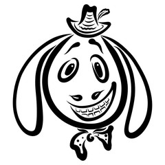 The head of a very funny donkey with a feather and a tie