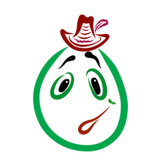 grapes or egg in a hat with a feather