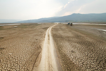 Landscape of dry land where belong to the lake and river metaphor drought, Climate change and...