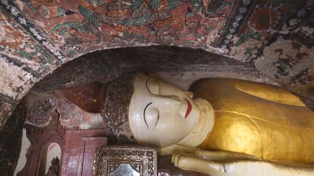 Reclining buddha in Pho Win Taung Caves in Monywa, Mandalay, Myanmar, Lockdown.
