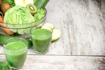 Freshly squeezed, blended healthy drink - green smoothie