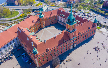 Aerial view of Castle Square in Warsaw, Poland