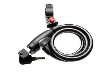 protective bicycle theft, security accessory with lock under the key isolated on a white background.