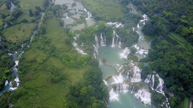 Beautiful waterfall. Ban Gioc waterfall or Detian waterfall is a collective name for two waterfalls in border Cao Bang, Vietnam and Daxin County, China. Amazing landscape nature in Vietnam and China