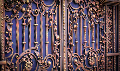 Beautiful elements of decorative forged metal gates.