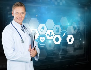 Young man doctor holding stethoscope