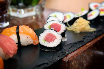 Sushi,nigiri on stone dish 