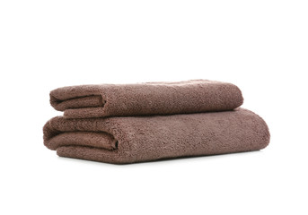 Clean color folded towels on white background