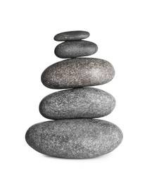 Stack of spa stones on white background