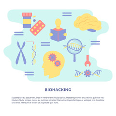 Biohacking concept banner in flat style with place for text