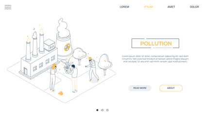 Air pollution - line design style isometric web banner
