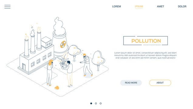 Air pollution - line design style isometric web banner