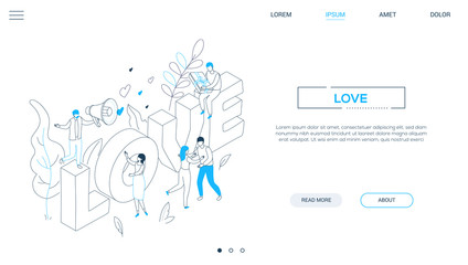 Valentines Day - line design style isometric web banner