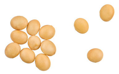 Soy beans isolated on white, top view, macro
