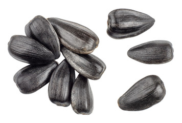 Sunflower seeds isolated on white background, top view