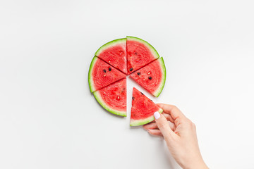 Fresh watermelon slices in woman hands