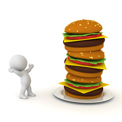  3D Character is in awe of burger stack