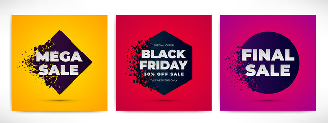 Sale banners set with explosion effect