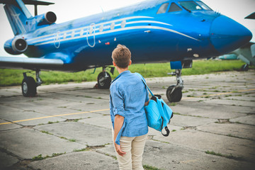 woman traveler backpack goes private plane compact