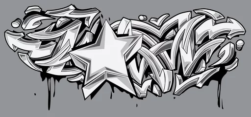 Gordijnen Star and arrows black and white graffiti © alex_bond