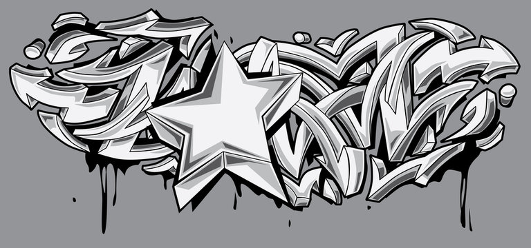 Fototapeta Star and arrows black and white graffiti