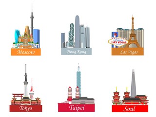 Vector Landmark, Moscow City, Hong Kong, Las Vegas, Tokyo, Taipei, Seoul © Busran