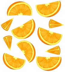 Oranges background or pattern isolated on white. Colorful summer oranges. Vector illustration