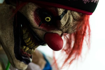 creepy clown face close up Halloween decoration