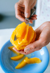 Peeled oranges fruit fillet. Hand filleted orange fruit
