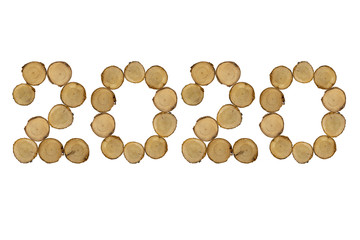 Wooden stumps, christmas new year 2020, white background isolated