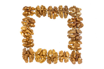 walnuts frame, white background isolated
