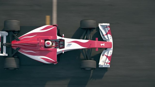 Top view of a formula one race car driving across the finish line with success written on the track - realistic high quality 3d animation