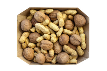 Obraz premium walnuts peanut craft box, white background isolated