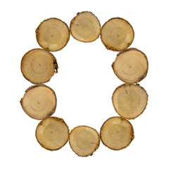 Wooden stumps, letter o, alphabet, white background isolated